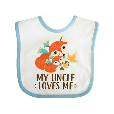 Uncle Loves Me Fox Nephew Gift Baby Bib White/Blue One