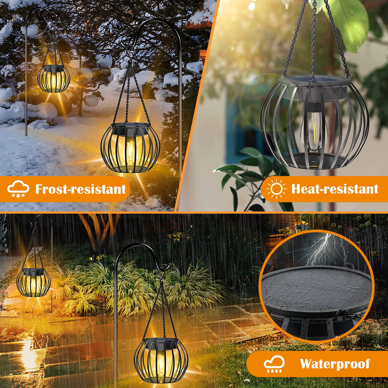 COCOBELA 2Pack Solar Outdoor Lights Upgraded Hanging Solar Lantern Metal Solar Lights Outdoor Waterproof Lanterns Decorative Outdoor Lights Solar Powered Tree Lantern for Garden Yard Patio Pathway