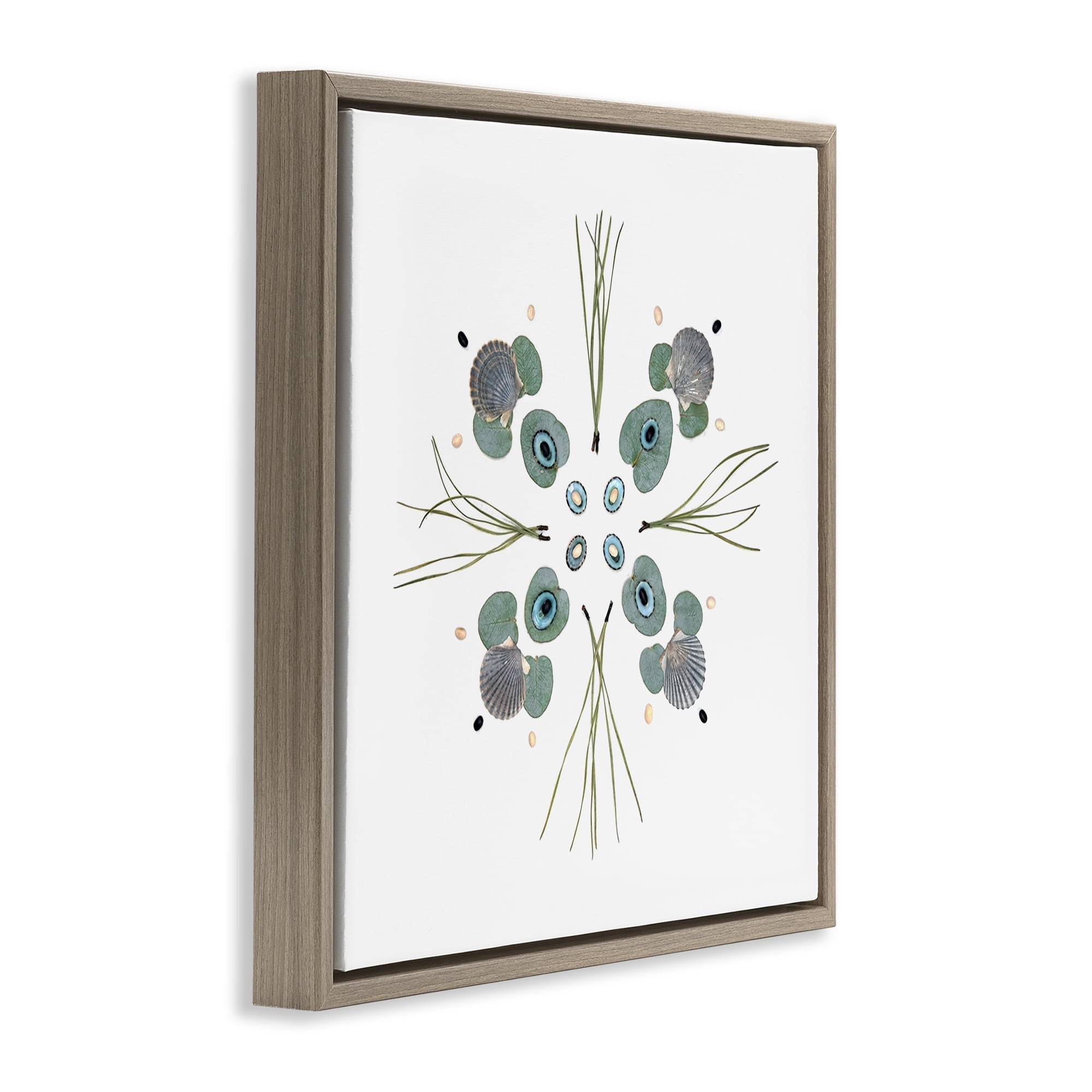 Stupell Industries Seashell & Leaf Symmetry Brown Framed Floater Canvas Wall Art, design by Beth Adoette