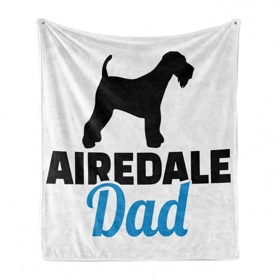 Airedale Soft Flannel Fleece Throw Blanket, Pop Terrier Family Dog Lover Silhouette Simplistic Pattern, Cozy Plush for Indoor and Outdoor Use, 60" x 80", Charcoal Grey Sea Blue, by Ambesonne