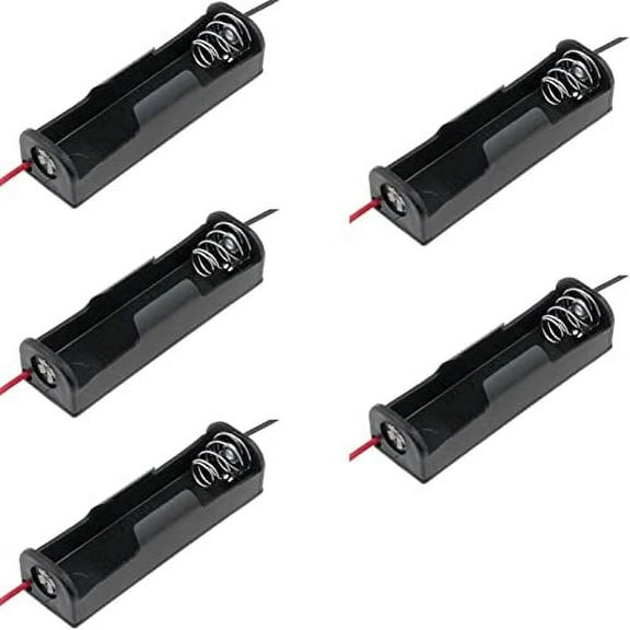 5 Pack of One AA Battery Holders with Wire Leads - Plastic, Color: Black, Size: 2.3"×0.65"×0.52"