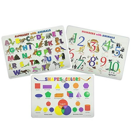 Painless Learning Educational Placemats Sets for Kids Alphabet, Numbers ...