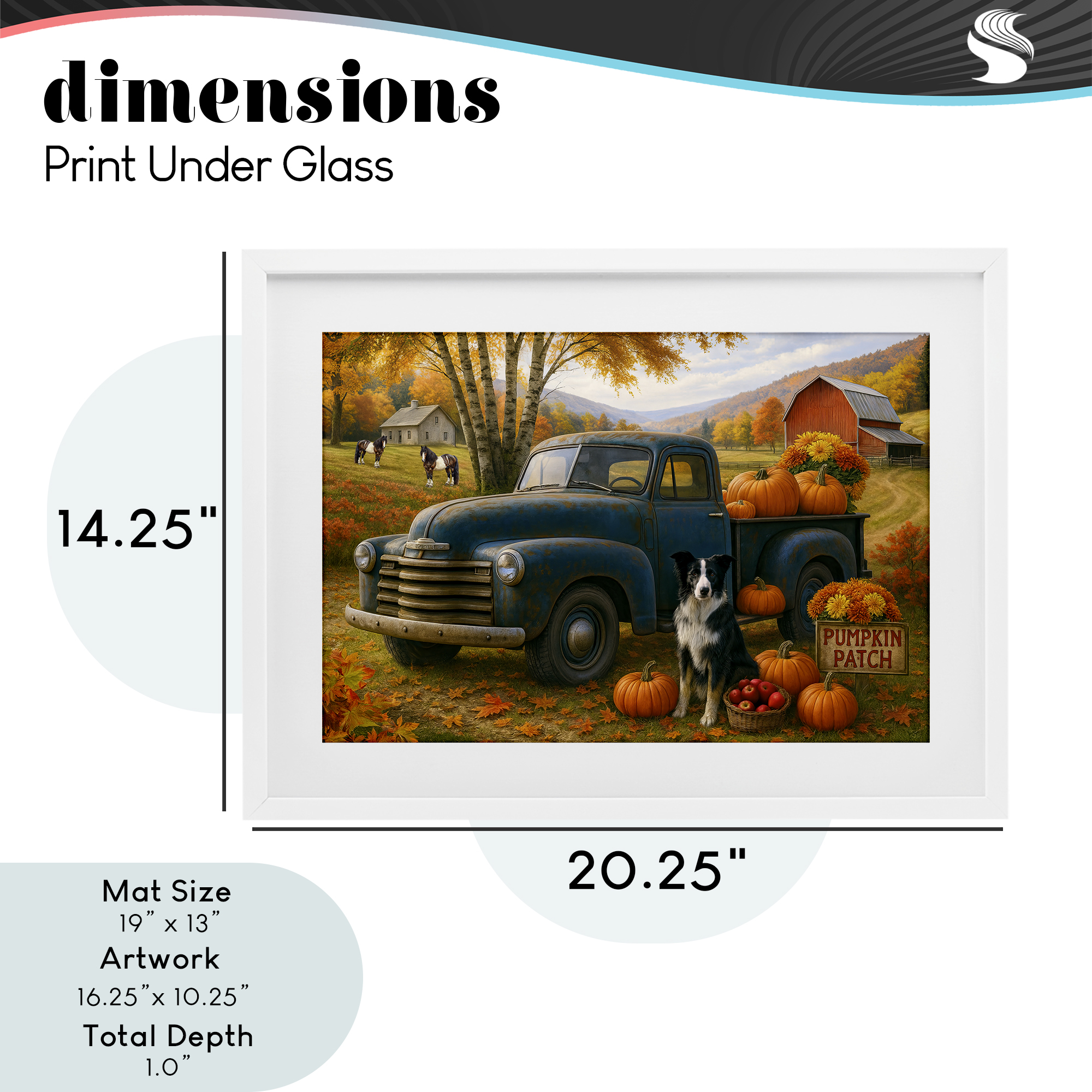 Autumnal Farmland Collie Dog White Framed Print Under Glass, design by Tom Crehan