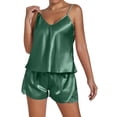 thumbnail image 2 of Women's Plus Size Pajama Set Short Strap Sleeveless Top & Shorts Solid Color Sexy Sleepwear Loungewear for Women Spring Summer Nightwear Green XL, 2 of 5