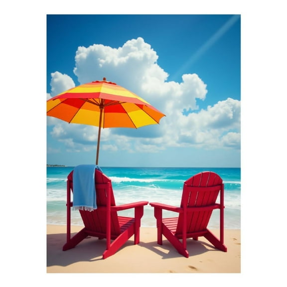 Diamond Art Kit for Adults, Beach Chairs Under Sun Umbrella Diamond Painting for Adults Beginners, 5D DIY Diamond Art Painting Kits, Colorful Diamond Painting Craft for Home Decor 12x16