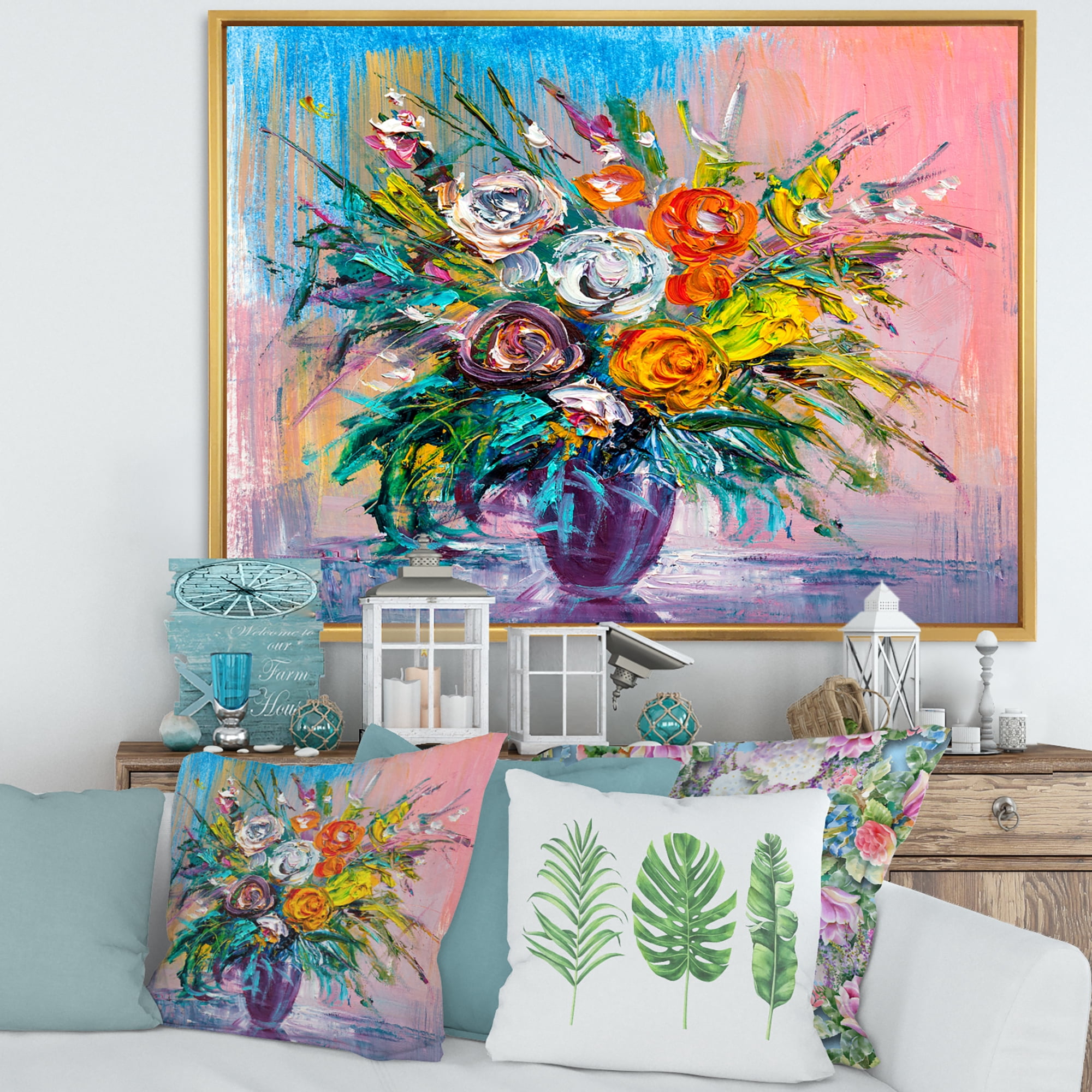 Designart 'Bouquet Of Vibrant Colored Flowers' Traditional Framed Canvas Wall Art Print
