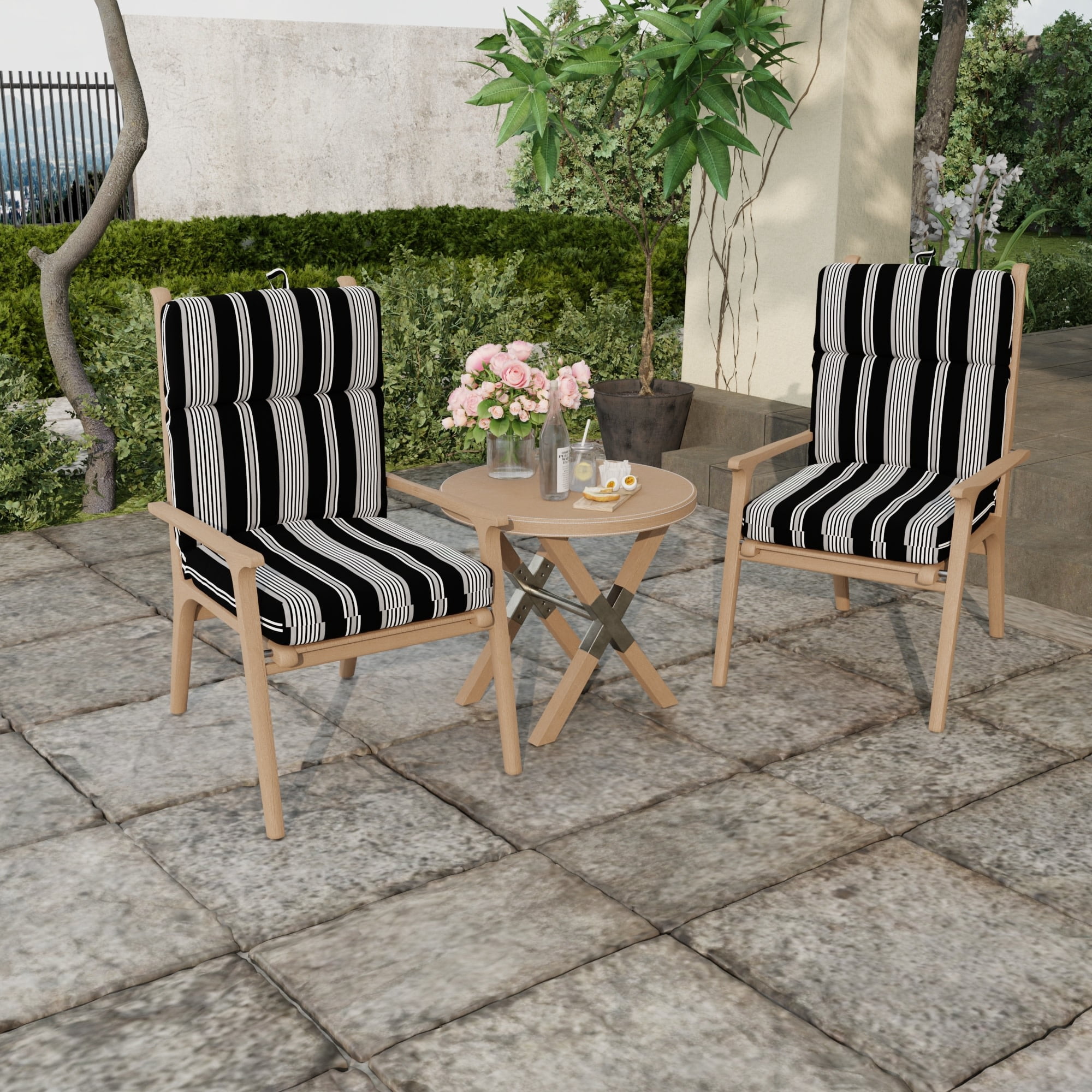 Jordan Manufacturing 44" x 22" Reeder Black Stripe Rectangular Outdoor Chair Cushion with Ties and Hanger Loop