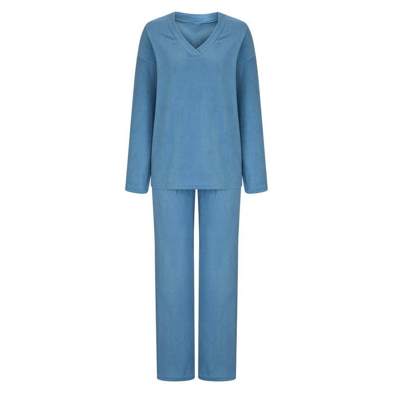 QIGUANDZ Women's Modal Pajama Sets 2Pcs Lounge Outfits Built-in Bra Padded  Pullover Tops and Pants Long Sleeves Pajamas Set Blue at  Women's  Clothing store