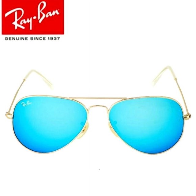 RB-Hip Hop-sunglasses Aviator Blue Mirror Lenses Gold Frame RB3025 Women / Men New