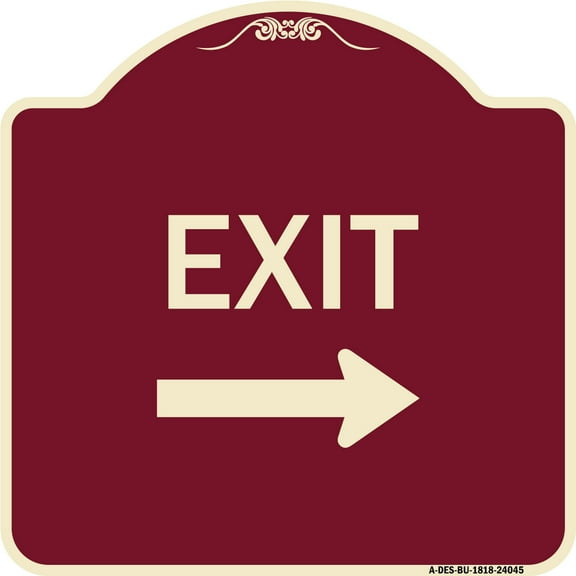 SignMission Designer Series Sign - Exit (With Right Arrow) 3 | Burgundy 18" X 18" Heavy-Gauge Aluminum Architectural Sign | Protect Your Business & Municipality | Made in the USA