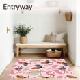 thumbnail image 3 of ODIKA 5'x7' Machine Washable Non-Slip Area Rug, Provincial Bantam Watercolor Pastoral Countryside Motif High Traffic Rug, Pink, 728439, 3 of 7