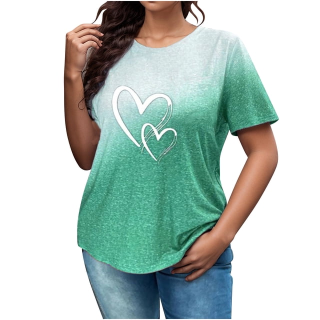 Posijego Hauts Grande Taille pour Femmes avec Imprimé Graphique Cœur Manches Courtes T-Shirts d'Été Tunique pour Femmes