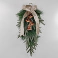 thumbnail image 6 of Artificial Teardrop Christmas Wall Hanging Wreath, Upside‑Down Garland with Velvet Bow & Copper Bells, Pre‑Made Ornament for Front Door, Mantel, Porch Xmas Decor, 6 of 9