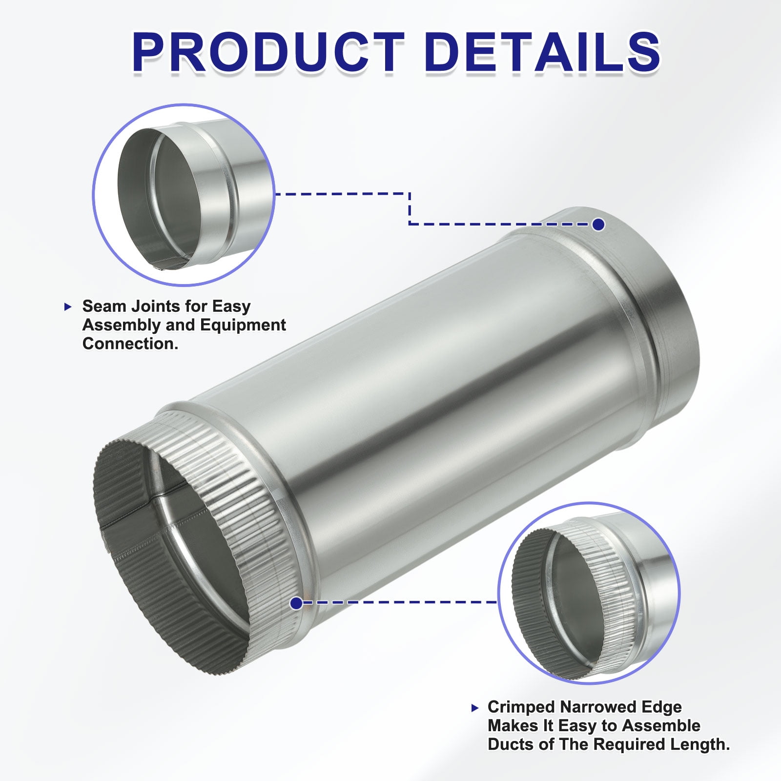 Uxcell 5 x 12 Inch Round Dryer Duct, 1PCS Galvanized Steel Crimped Straight Air Vent Duct Extension Coupler Pipe Adapter Connector for HVAC Dryer Hood Ventilation Chimney, Silver