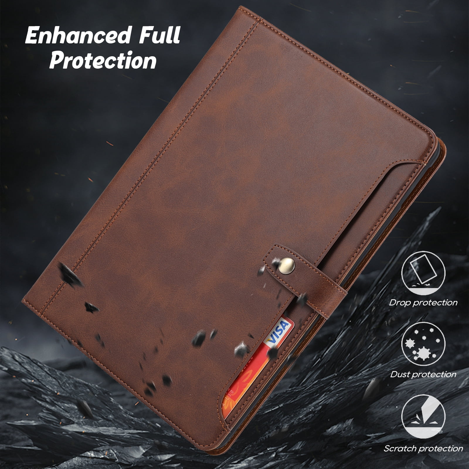 Flip Case for Apple iPad 10.2" 9th 8th 7th Generation 2021/2020/2019, Pencil Holder Smart Cover Auto Sleep Wake Protective Documents Pocket Stand Snap Closure Case for iPad 10.2 Inch, Coffee