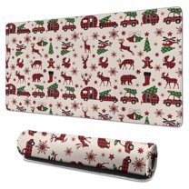 Long Mouse Pads for Desk,Multicolor Christmas Camping Pattern Desk Mats on Top Of Desks, Desk Mouse Pad Extra Large with 3mm Non-Slip Base and Stitched Edge for Gaming,Office,Work,Home 31.5x15.7in
