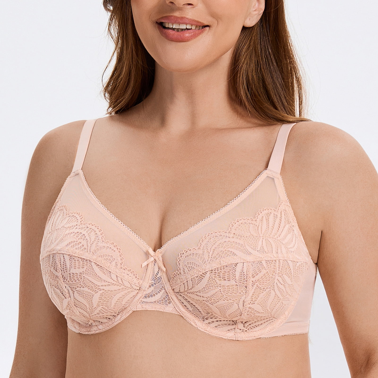 MELENECA Women's Minimizer Bras for Large Bust Underwire Plus Size Full Coverage Lace Bras Beige 36F
