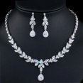 thumbnail image 2 of Luxury Leaf Cubic Zirconia Silver Plated Wedding Necklace Jewelry Set, 2 of 9
