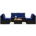 thumbnail image 4 of Costway 5 Piece Outdoor Furniture Set with Seat & Back Cushions Acacia Wood Tabletop Blue, 4 of 10