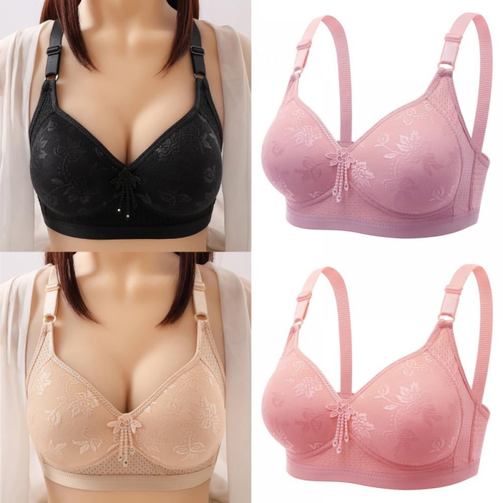 LAST CLANCE SALE! 2 Pack Push Up Bras for Women Plus Size Floral Lace Bra  Comfort Strap Full Coverage Bra, 36BC/80BC 