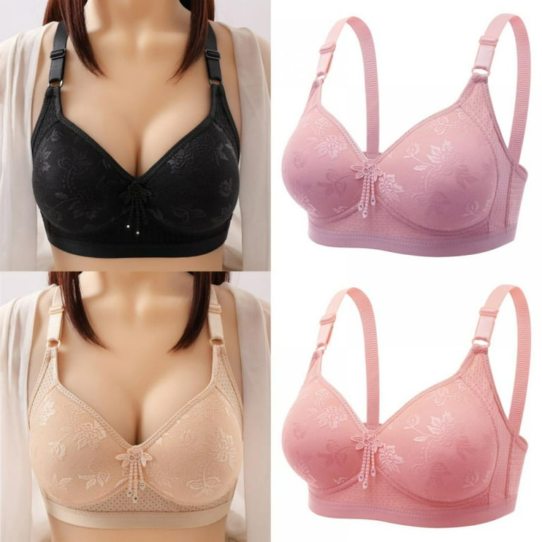 LAST CLANCE SALE! 4 Pack Push Up Bras for Women Plus Size Floral Lace Bra  Comfort Strap Full Coverage Bra, 44BC/100BC 