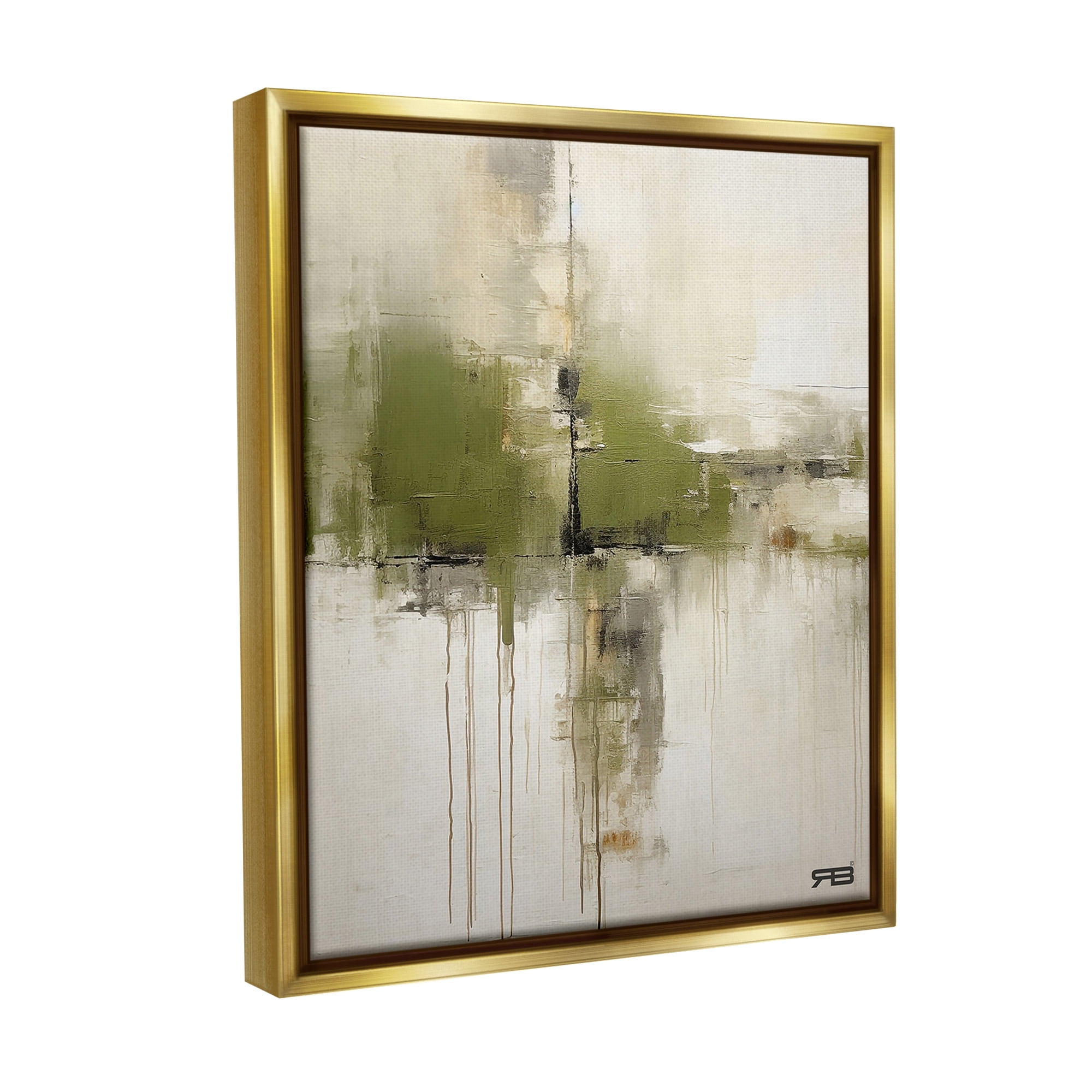 Stupell Industries Modern Paint Drip Horizon Abstract Painting Gold Floater Framed Canvas Art Print Wall Art, 25 x 31