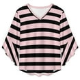 thumbnail image 4 of Pink And Black Horizontal Stripes Women's V-Neck Blouse With 3/4 Ruffled Bell Sleeves Casual Top Ladies Blouses, 4 of 7