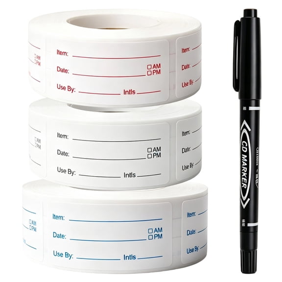 1500 Pcs Food Labels Stickers, Self-Adhesive Freezer Labels with Marker, 1x2 Inch Food Storage Labels, 3 Colors