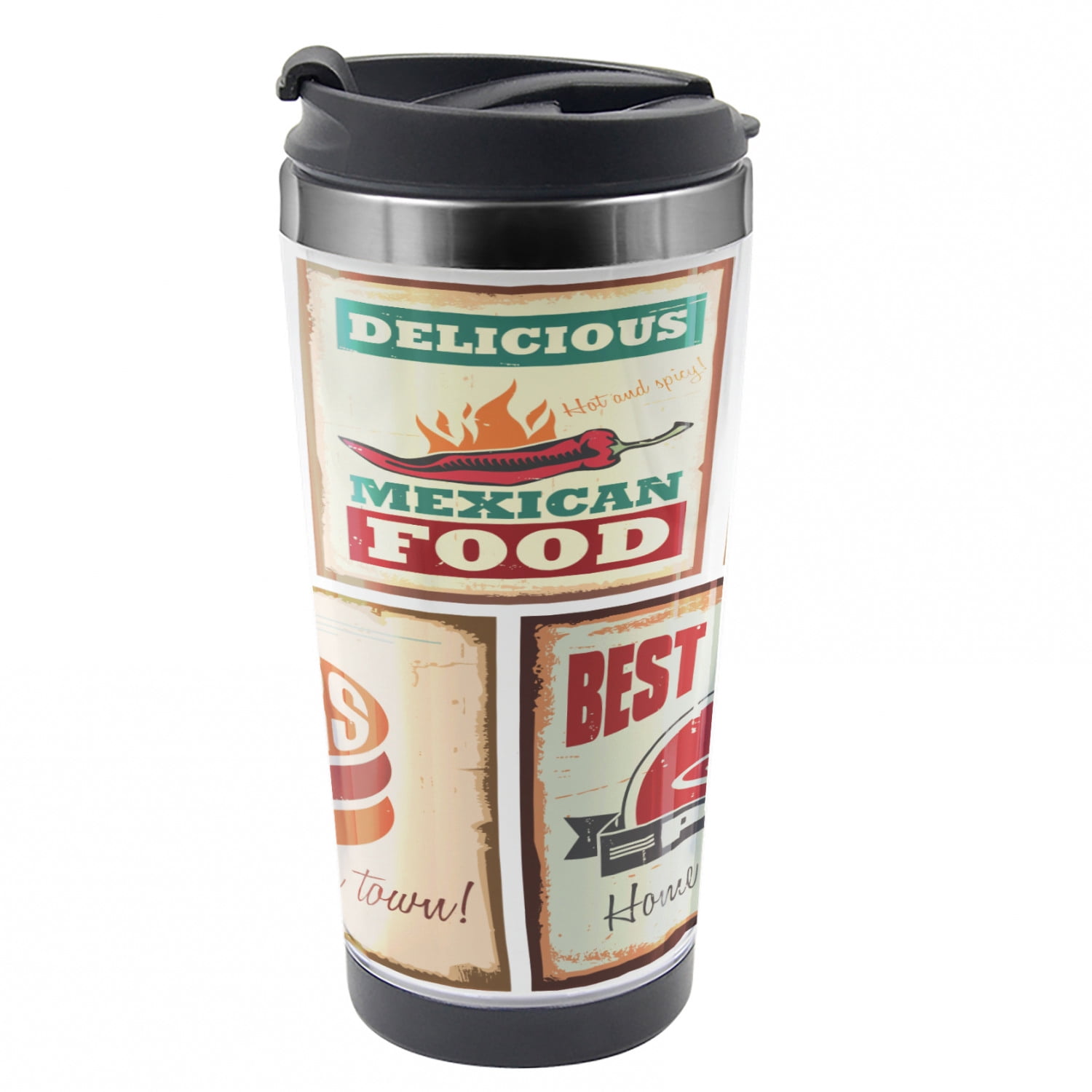 Retro Travel Mug Retro Mexican Tin Sign Steel Thermal Cup 16 Oz By Ambesonne Walmart Com Walmart Com