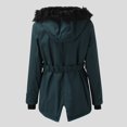 thumbnail image 5 of Womens Winter Coats Women Plus Size Daily Winter Coat Lapel Collar Long Sleeve Jacket Vintage Thicken Coat Jacket Warm Hooded Thick Padded Outerwear Coats for Women Dark Green S, 5 of 5