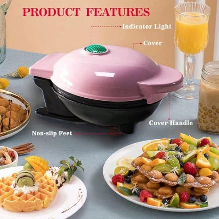 Mini Waffle Maker 4 Inch Plate Waffle Iron for Hash Browns Keto Chaffles Snacks Sandwich Compact Design Non-Stick Surface Easy to Clean Heart Pink