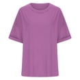 thumbnail image 5 of Spring Fashion Summer Tops for Women Clearance under $10 Cotton Linen New Loose Round Neck Short Sleeve Long Length Plus Size Shirts Blouses for Women Clearance $5 Workout Casual Tunic Tops Pink L, 5 of 5