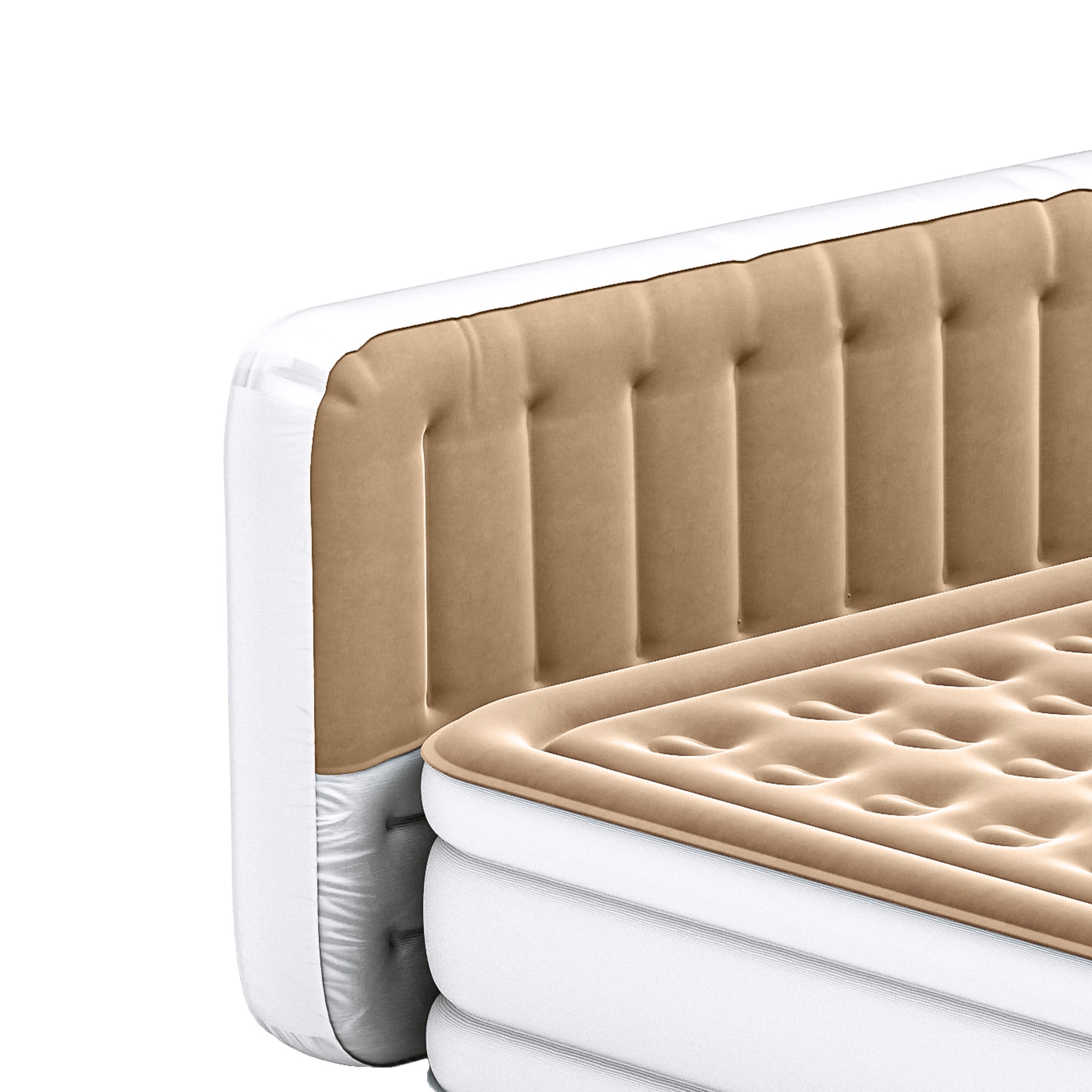 Uforic 18" Queen Air Mattress with Built-in Pump, Flocked Top Inflatable Bed with Banded Headboard for Home, Camping & Guests, Khaki