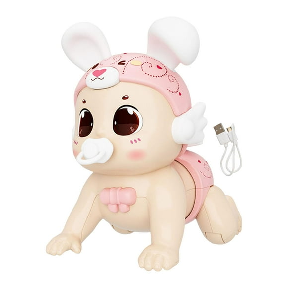 Juguete para gatear para bebés, educación temprana, divertido desarrollo, interactivo con música y luz. Conejo Rosa