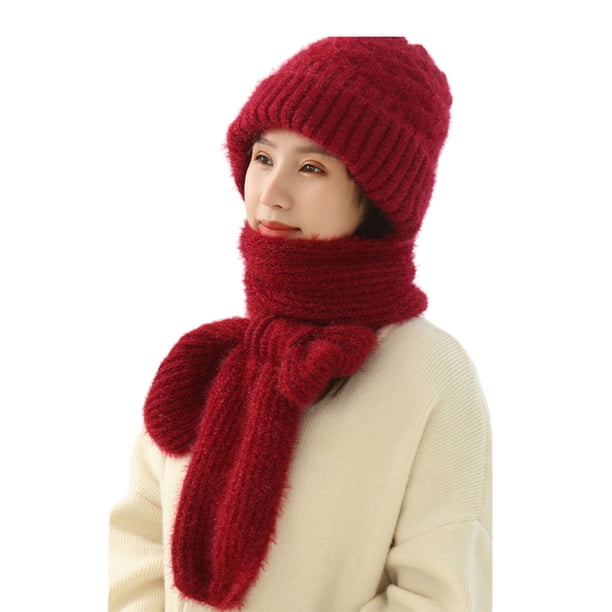 Jumpingount Gorro de punto cálido para invierno con protección para los oídos integrada para mayor comodidad, cálido y cómodo a la moda Sombreros Vino rojo