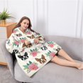 thumbnail image 5 of Oversized Wearable Blanket Hoodie,White Boston Terrier and Flower Sherpa Blanket Hoodie with Super Pockets,Super Warm Fuzzy Pullover for Women & Men, 5 of 6