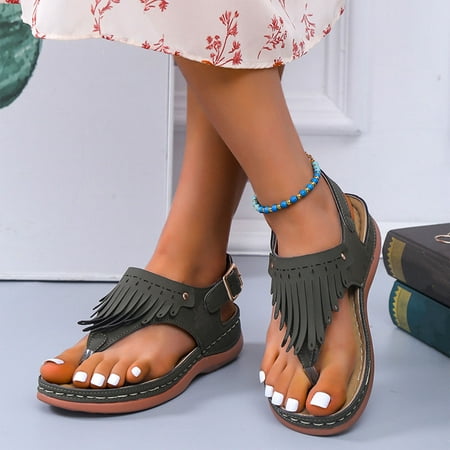 CHOII Clearance 2024 Summer New Large Size Thong Shoes Women Outdoor Wear Flat Leisure Beach Sandals Flip Flops for Women Thong Sandals Ankle Strap Sandals Thong Sandals Black/7.5