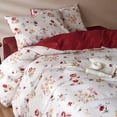 thumbnail image 5 of Nayoroom 3 Pieces Red Floral Comforter Set Botanical Vintage Flower Coquette Cottagecore Aesthetic for Women Teen Soft Lightweight Dorm Microfiber Bedding Set,Queen Size, 5 of 5