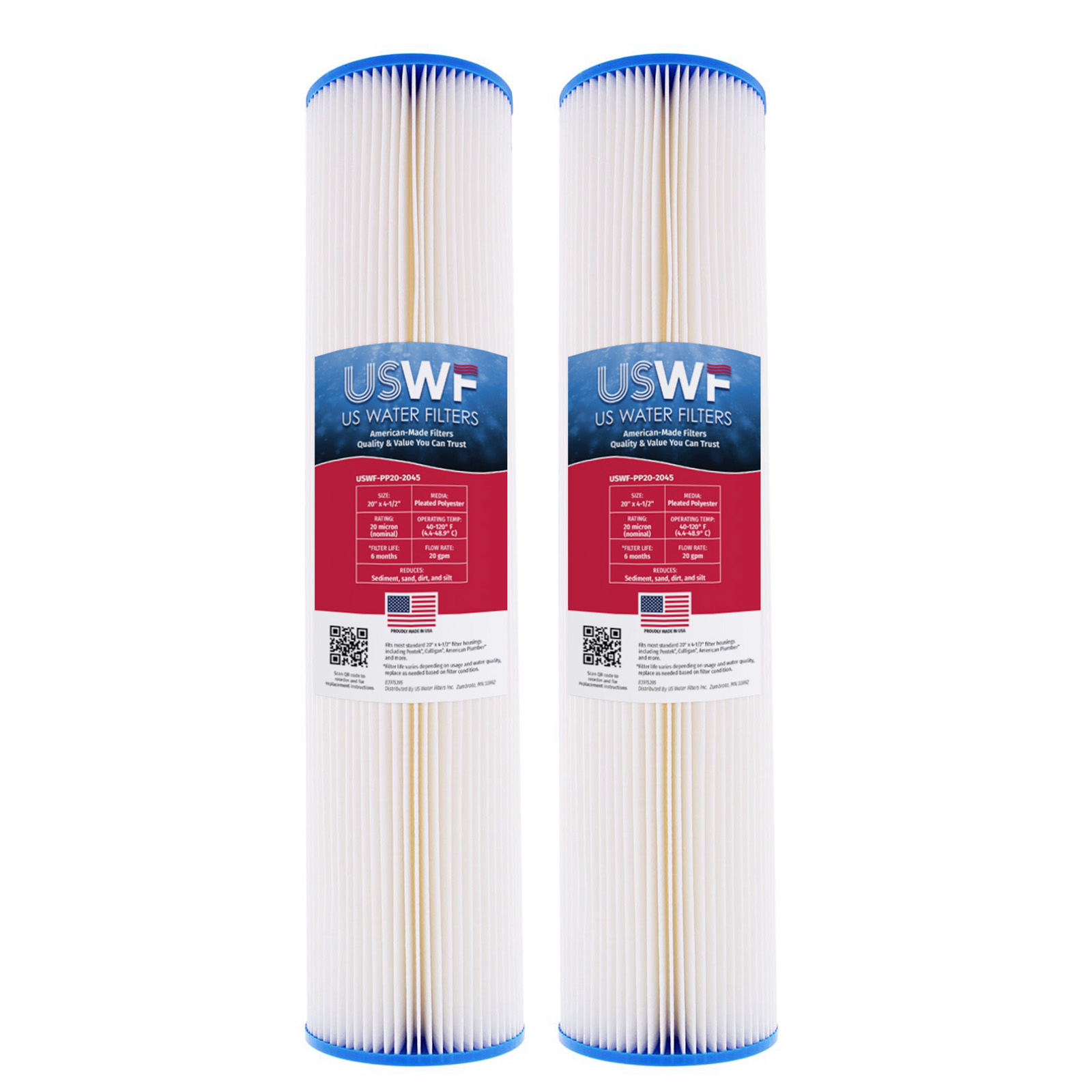 Max Water 20" X 4.5" Whole House Pleated Sediment Water Filter – 4 Pack Replacement – 104112x2, 104117x2