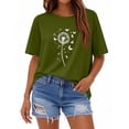 thumbnail image 4 of NAMTYQX Cute Tops for Teen Girls Cool Bedrucken Short Sleeve Pattern Stretchy Loose Plus Size Crewneck Lounge Cute Tops for Women Army Green Size L, 4 of 5
