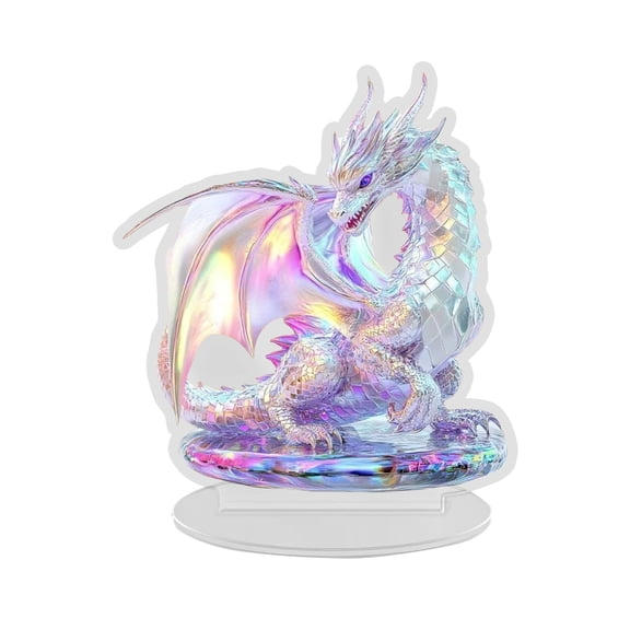Acrylic Dragon Figurine Decorative Ornament for Desk Shelf Home Office Display Fantasy Themed 2D Art Sculpture Unique Design Durable Material Stand Included