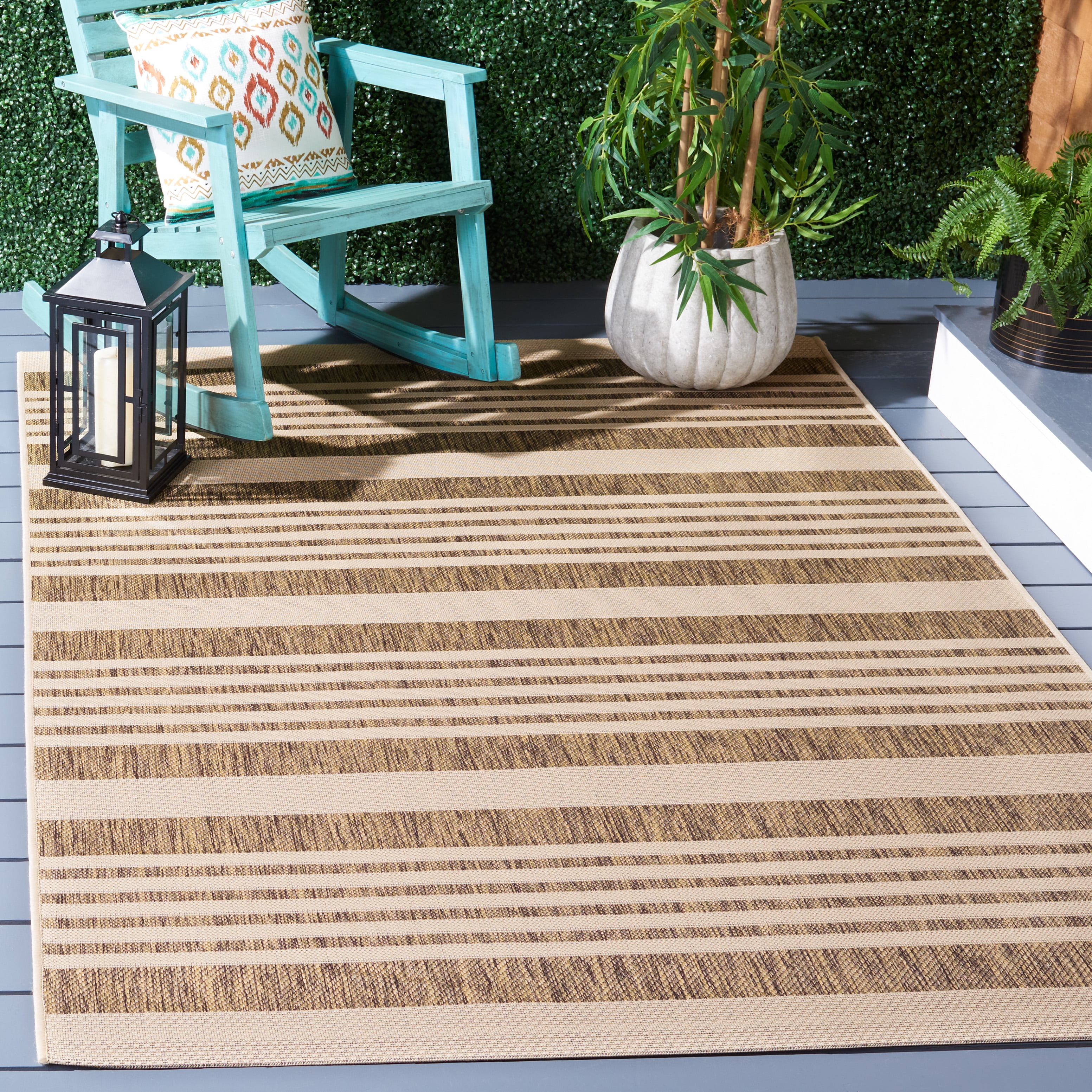 Safavieh Courtyard Caroline Striped Indoor/Outdoor Area Rug, Brown/Bone, 4' x 4' Square