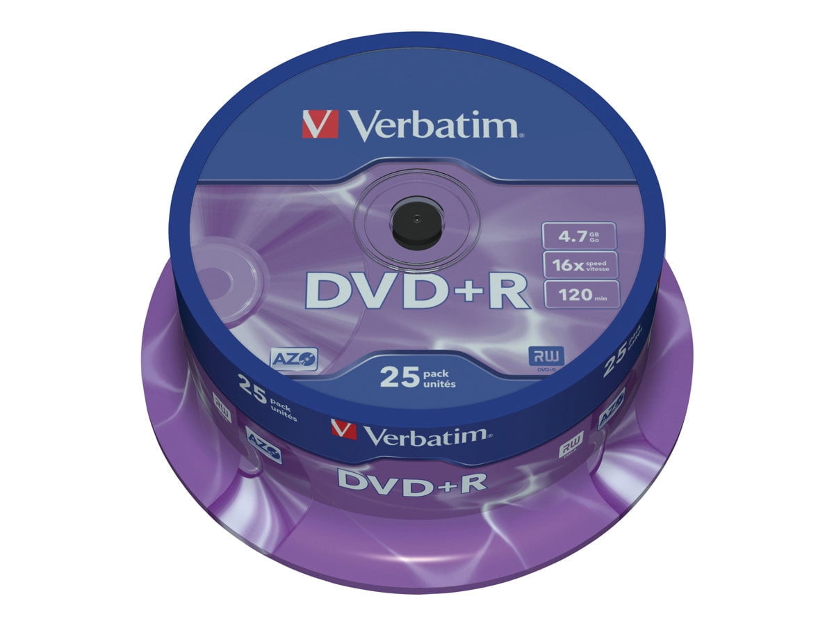 VERBATIM DVD+R BRAND SLV 25pk 4.7GB/16X SPINDLE - Walmart.com