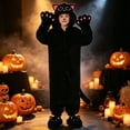 thumbnail image 3 of Coerni Boys Girls Black Cat Onesie Zip Up Hooded Jumpsuit with Pink Paw Gloves Cute Cat Ear Hood Halloween Christmas Party Dress Up for Kids, 3 of 9