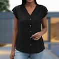 thumbnail image 2 of BXINGOHAI Womens Short Sleeve Shirts V Neck Collared Button Down Shirt Tops with Pockets Black XL, 2 of 6