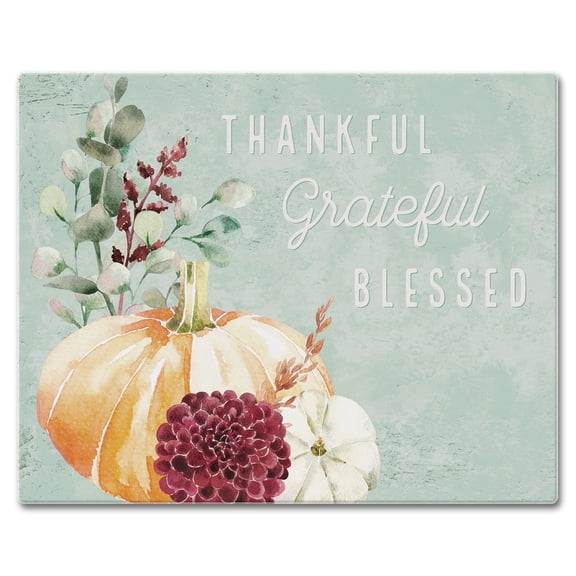 CounterArt Thankful Pumpkin Tempered Glass Cutting Board 15" by 12"