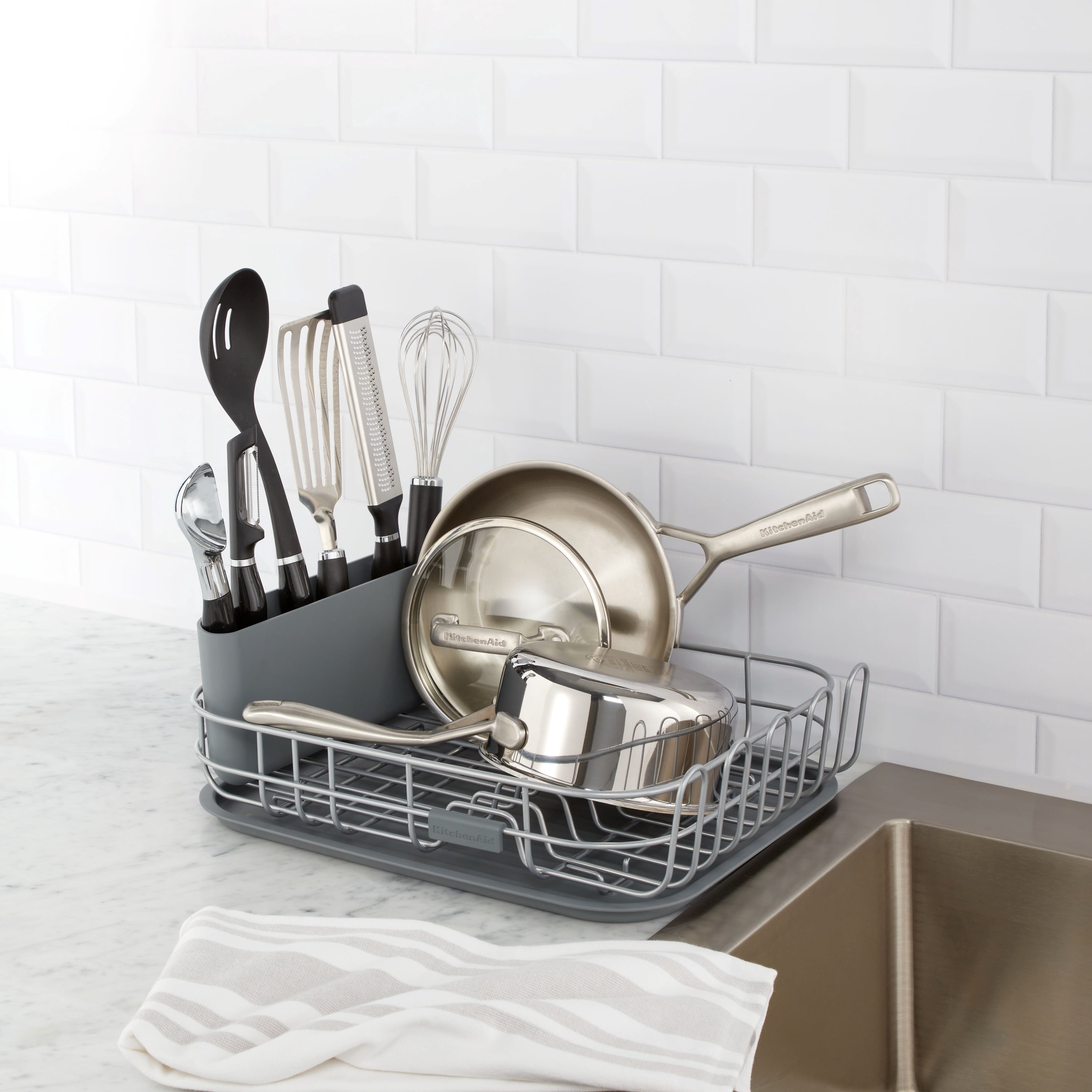 KitchenAid Low Profile Metal Stacking Dish Drying Rack, Charcoal Gray