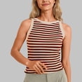 thumbnail image 2 of Wang6 Women High Neck Ribbed Tank Tops Striped Printed Sleeveless Slim Fit Summer Tops Causal Crew Neck Graphic T-Shirts Tees Red XL, 2 of 8