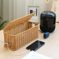 thumbnail image 2 of Storage Box Imitation Vine Woven Storage Box Hollow Washable Desktop Organizer Basket for Living Room Bedroom Office Multi Functional Use with Flip Cover Plastic Material Woven Basket, 2 of 6