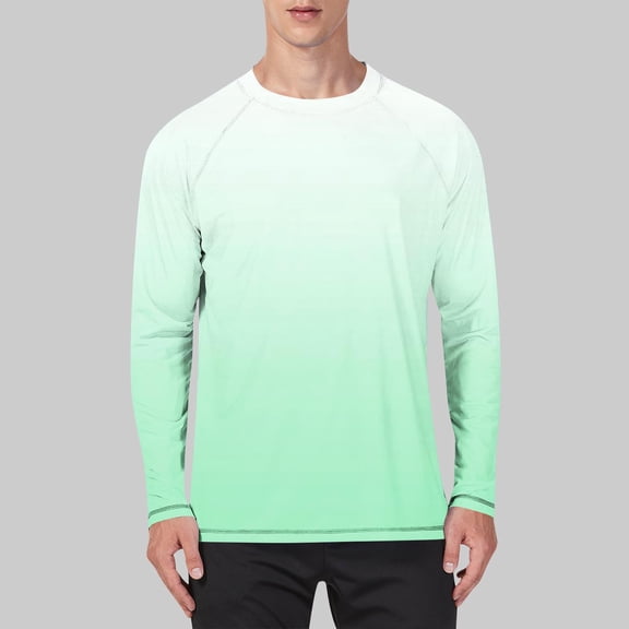 Kalauyu Round Neck Gradient Color Long Sleeve for Men Athletic Moisture Wicking Top for Running